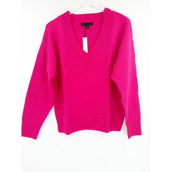 SANCTUARY Sweater Size M NEW Pink Easy Breezy V Neck Pullover Fuchsia - Picture 3 of 5
